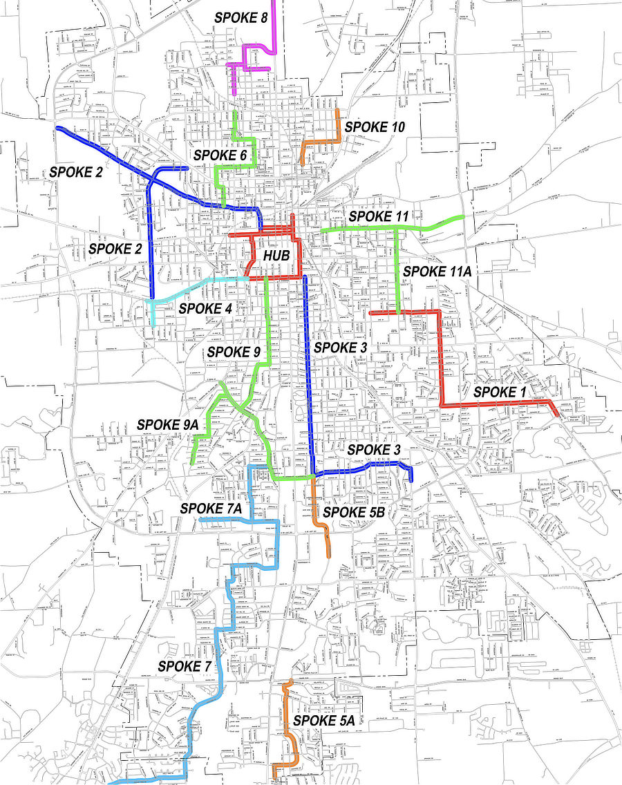 Map showing the City of Tyler's Bike Stripes Project