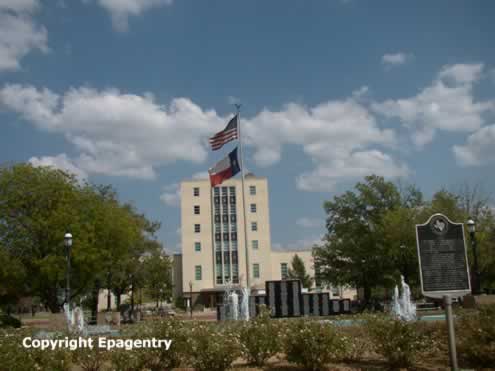 The site of the old Smith County Texas courthouse, looking east towards the current courthouse