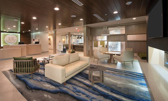 Registration area in the lobby of an upscale hotel property in Tyler Texas