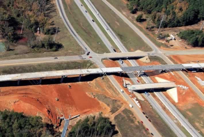 Construction photo of the Toll 49 and Interstate 20 interchange near Tyler, Texas
