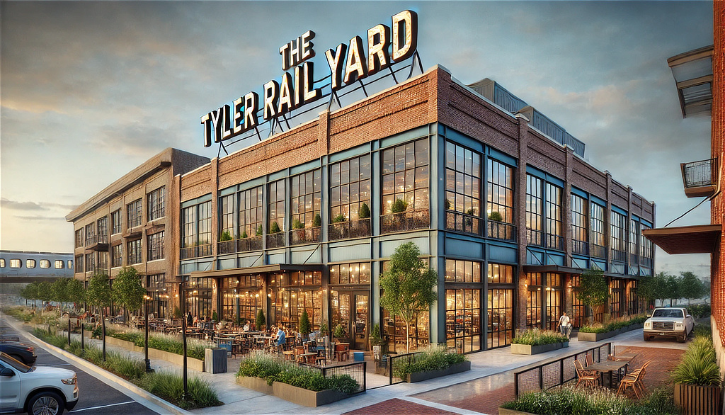 Conceptual design of the "RailYard at Tyler" development in downtown Tyler, Texas