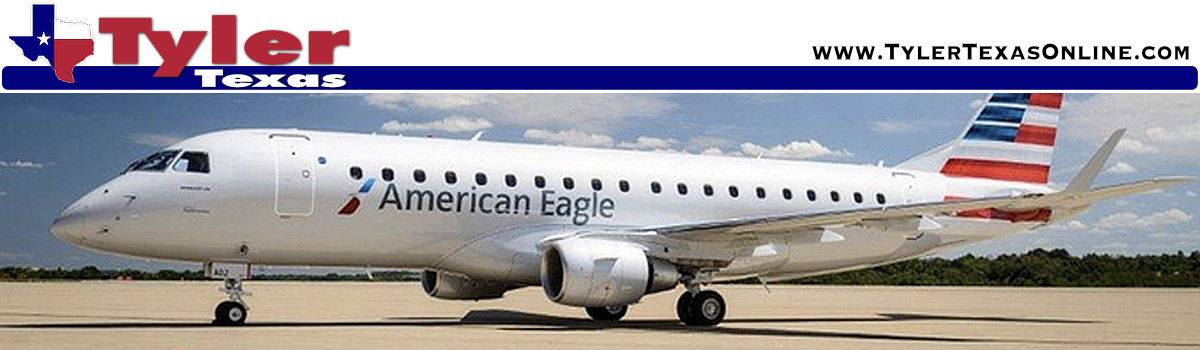 American Eagle airliner at Pounds Regional Airport in Tyler Texas